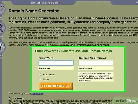 Image titled Pick a Good Domain Name for Your Website Step 1