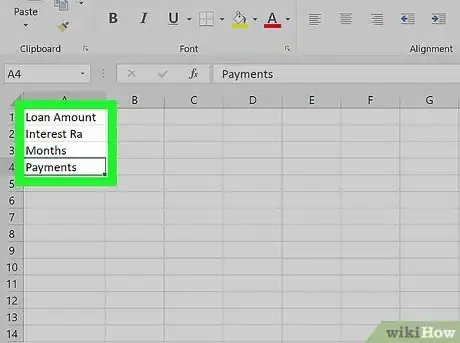 Imagen titulada Prepare Amortization Schedule in Excel Step 2