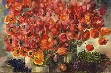 "Bouquet, tulips, poppies, grape", (100х65.5, 2000)