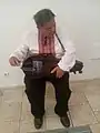 Blind Ukrainian singer and Hurdy-gurdy-player Laiosh Molnar plays old german hurdy-gurdy (17th century) restored by famous German musician and reconstructor Kurt Reichmann, foreign guest of "Kobzarska Trijcia" Festival, 2017