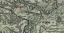 1878 map in Russian showing the location of places in the Poltava Governorate
