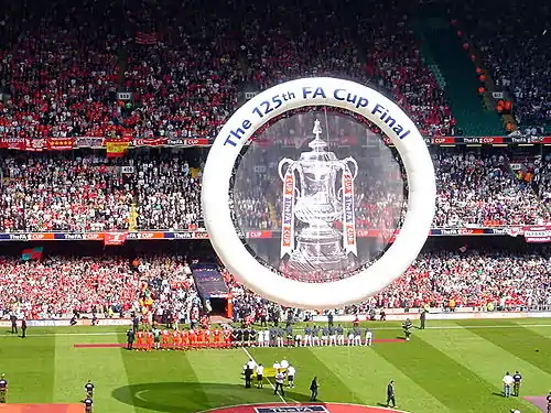 View of the players lineup before the start of the 2006 FA Cup Final.
