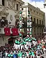 First torre de vuit amb folre and pilar de set amb folre descarregats simultaneously in history, Castellers de Vilafranca, 31/08/2006