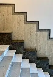 Late: Polychrome marble facing in the entrance hall of Strada Pitar Moș no. 27–29, Bucharest, by Sandy Herivan, 1931-1933