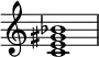 
{
\override Score.TimeSignature #'stencil = ##f
\relative c' {
   \clef treble 
   \time 4/4
   \key c \major
   <c e gis bes>1
} }
