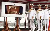 Admiral RK Dhowan, Chief of the Naval Staff unveiling the plaque of INS Sumitra along with Vice Admiral Satish Soni, FOC-in-C, East and Ships Commanding officer Commander MM Mokashi
