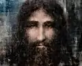 Artist's impression of the face on the shroud of Turin which perhaps records the image of the historical Jesus of Nazareth.