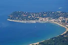 An aerial view (from the east) of the bay and harbour of Cavalaire-sur-Mer