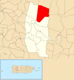 Location of Callejones barrio within the municipality of Lares shown in red