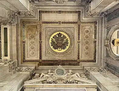 Neoclassical mascaron in a mosaic on a ceiling of the Palais Garnier, Paris, by Charles Garnier, 1860–1875