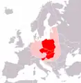 Map of Central Europe, according to Lonnie R. Johnson (2011).mw-parser-output .legend{page-break-inside:avoid;break-inside:avoid-column}.mw-parser-output .legend-color{display:inline-block;min-width:1.25em;height:1.25em;line-height:1.25;margin:1px 0;text-align:center;border:1px solid black;background-color:transparent;color:black}.mw-parser-output .legend-text{}  Countries usually considered Central European (citing the World Bank and the OECD).mw-parser-output .legend{page-break-inside:avoid;break-inside:avoid-column}.mw-parser-output .legend-color{display:inline-block;min-width:1.25em;height:1.25em;line-height:1.25;margin:1px 0;text-align:center;border:1px solid black;background-color:transparent;color:black}.mw-parser-output .legend-text{}  Countries considered to be Central European only in the broader sense of the term.