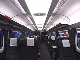 The interior of Business Class aboard a Chiltern Railways refurbished Mark 3