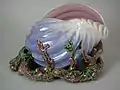 Spoon warmer, 9.3 ins., coloured and mottled glazes, quirky naturalistic in style, c. 1870.