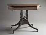 Four-column pedestal card table with pineapple finial; 1815-1820; mahogany, tulip poplar, and pine woods; 74.93 x 92.71 x 46.67 cm; Los Angeles County Museum of Art