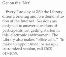 Image 231997 advertisement in State Magazine by the US State Department Library for sessions introducing the then-unfamiliar Web. (from History of the World Wide Web)