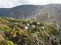 A portion of the village that sits along a ridge overlooking the gorge