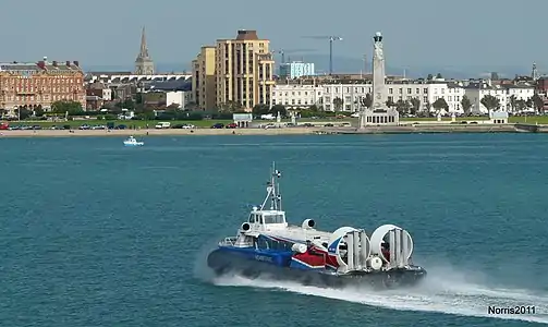 Image 24Hovercraft passing the mixed architecture, public gardens and shingle beach at Southsea, Portsmouth (from Portal:Hampshire/Selected pictures)