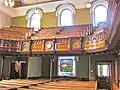 Interior view with decorative woodwork c1880 at Plough Lane Chapel, Lion Street, Brecon.