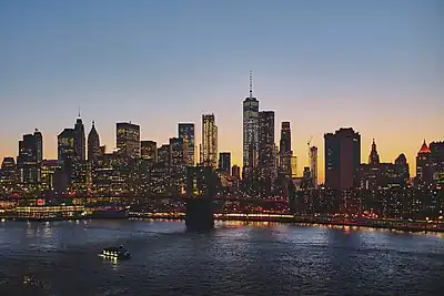 The Financial District of Lower Manhattan, including Wall Street, is the world’s principal financial and fintech center.