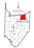 Map of Armstrong County, Pennsylvania highlighting Mahoning Township