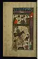 This folio from Walters manuscript W.659 depicts Mount Bistun and the carvings of Khusraw, Shirin, and Farhad.