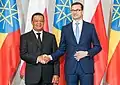 Morawiecki with Mulatu Teshome, Warsaw, Poland 2018