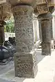 Nandi mantapa pillar with depictions from the battle of Takkolam in relief in the Arakeshwara temple at Hole Alur