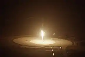 First stage of the Falcon 9 Flight 20 rocket immediately before touching down at Landing Zone 1.