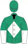 Emerald green, white diamond, halved sleeves