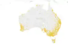 Map of Australia showing postcodes of people who began a MindSpot screening assessment in 2016–17