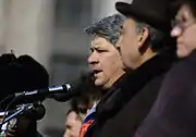People's Deputy of USSR Yury Afanasyev at a Moscow rally in support Boris Yeltsin and Russian presidential referendum