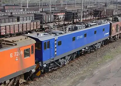 No. E7145 in Spoornet blue livery with outline numbers at Richards Bay, KwaZulu-Natal, 14 August 2007