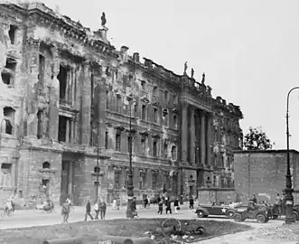 The Schlossplatz with the burned out palace in 1945, after the fall of Berlin