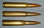 13.2 mm cartridges left to right:13.2×99mm Hotchkiss Long13.2×96mm Hotchkiss Short13.2×92mmSR Mauser TuF