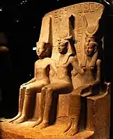 Statue of Ramesses II with Amun and Hathor
