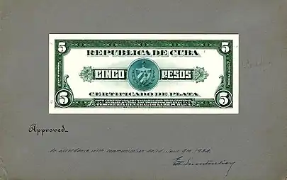 US-BEP-República de Cuba (progress proof) five silver pesos, 1930s (CUB-70-reverse).jpg