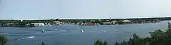 A panorama of Alexandria Bay taken from nearby Boldt Castle