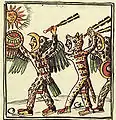 Eagle (left) and Jaguar warriors with macuahuitl