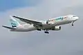 A Sunwing Boeing 767 landing at Glasgow International Airport.