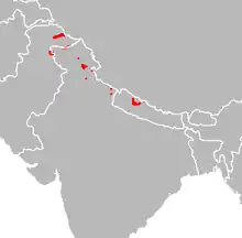 Map showing range of the Cheer pheasant