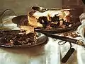 A painting of a blackberry pie, by Dutch painter, Willem Claesz Heda (1594—1680)