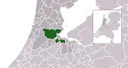 Highlighted position of Amsterdam in a municipal map of North Holland