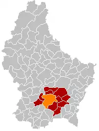 Map showing, in orange, Luxembourg