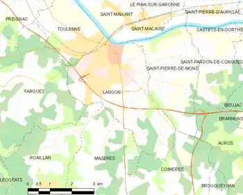 Map of the commune of Langon