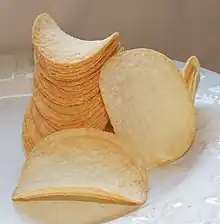 A stack of potato crisps.