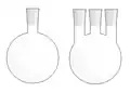 Round-bottom flask—a flask with a round body and one or more necks with ground glass joints.