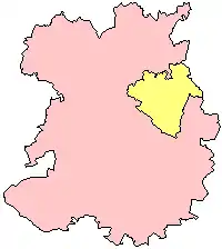 Telford and Wrekin (in yellow) shown within Shropshire (in pink)