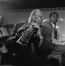 Photographic portrait of Bechet at Jimmy Ryan's Club in New York, 1947, by William P. Gottlieb