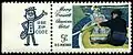 Mr. ZIP on a stamp sheet margin (not a label!). An US postage stamp (1966) featuring "The Boating Party" painted by Mary Cassatt in 1893–1894