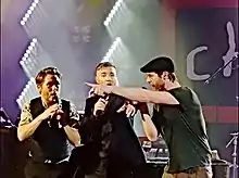 Take That performing in Shepherds Bush Empire, London In 2014.